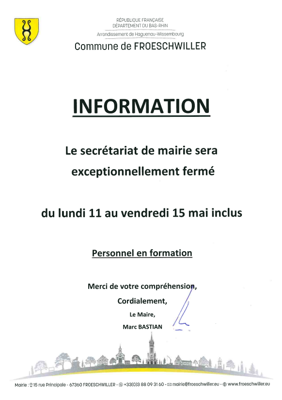 INFORMATION FERMETURE MAIRIE